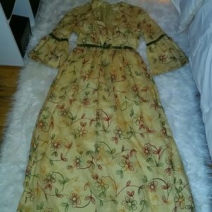 Vintage Floral Yellow Dress